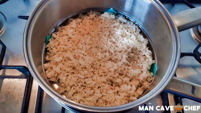 Add sticky rice to steamer